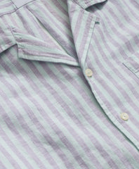 Striped Short-Sleeve Shirt Irish Linen Camp Collar