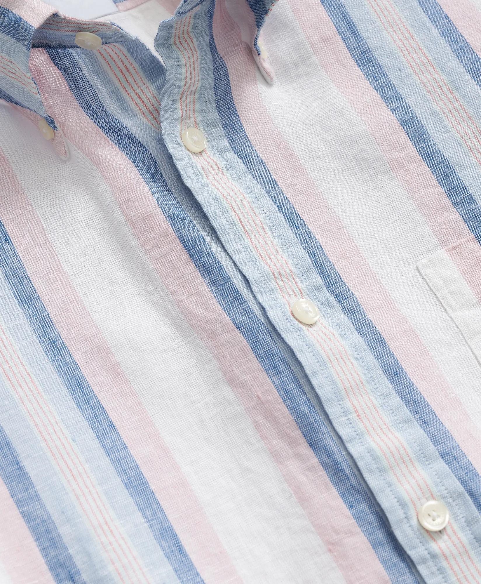 Awning Stripe Shirt Irish Linen Polo Button Down Collar