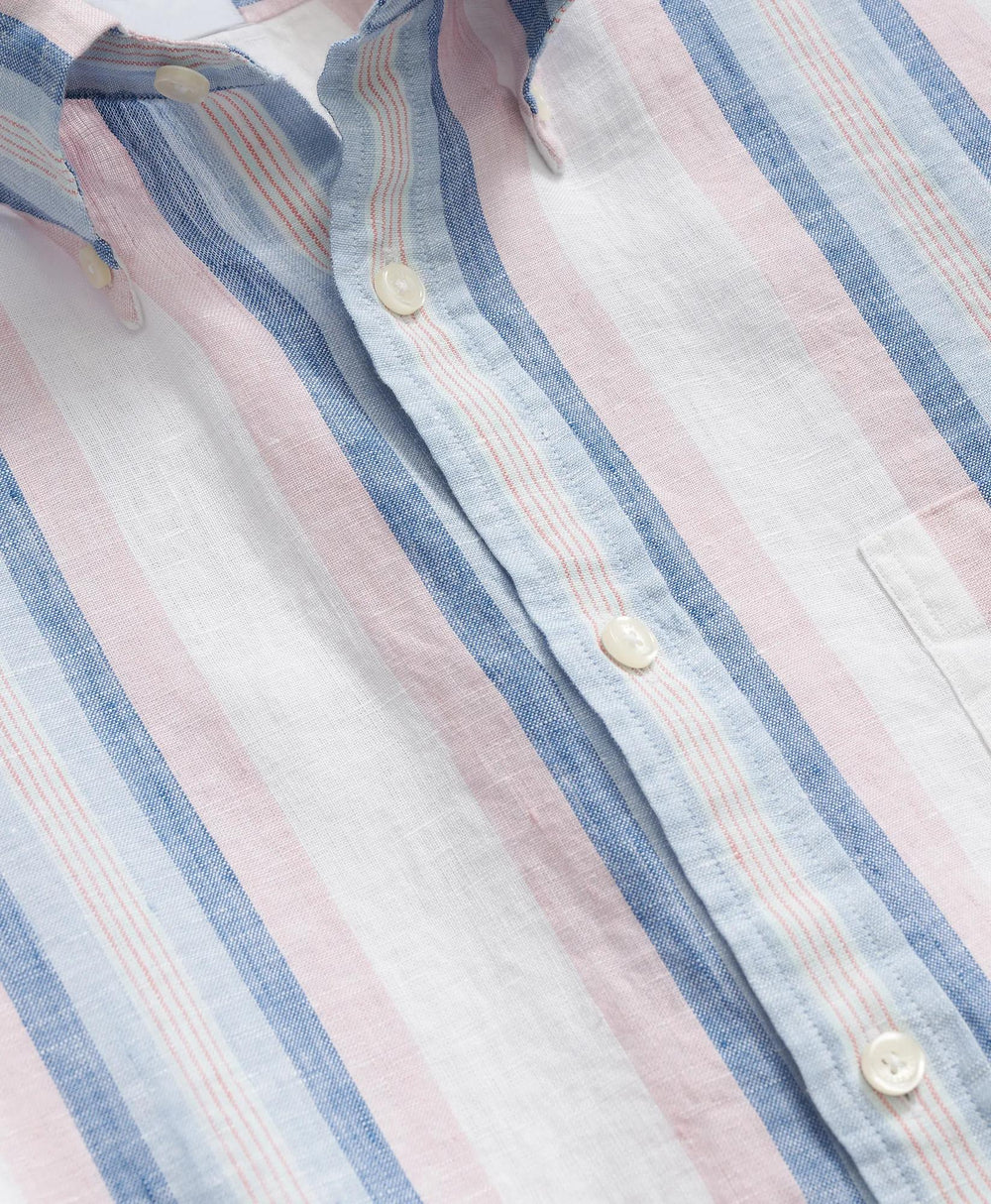 Awning Stripe Shirt Irish Linen Polo Button Down Collar