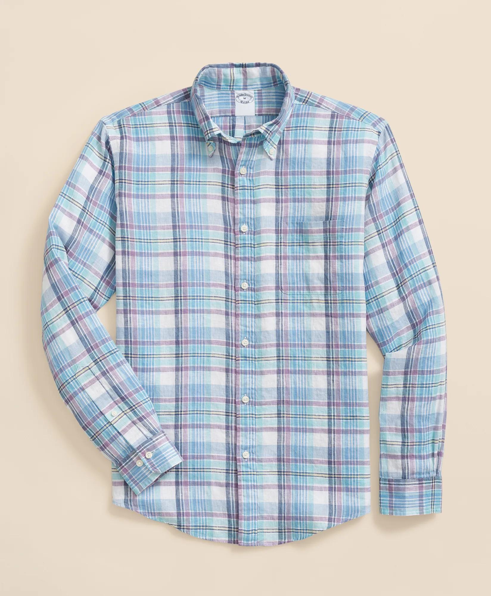 Plaid Shirt Irish Linen Polo Button Down Collar