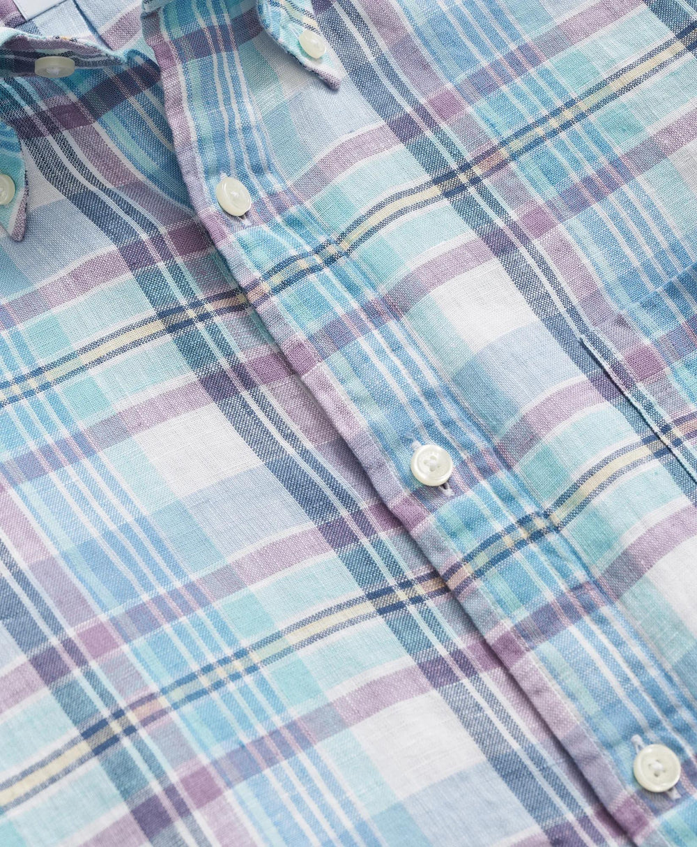 Plaid Shirt Irish Linen Polo Button Down Collar