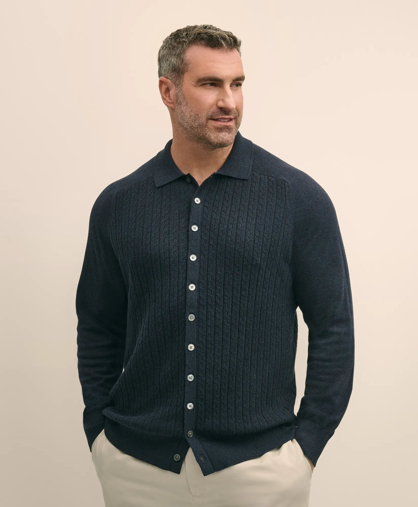 Mini-Cable Knit Polo Cardigan Big & Tall