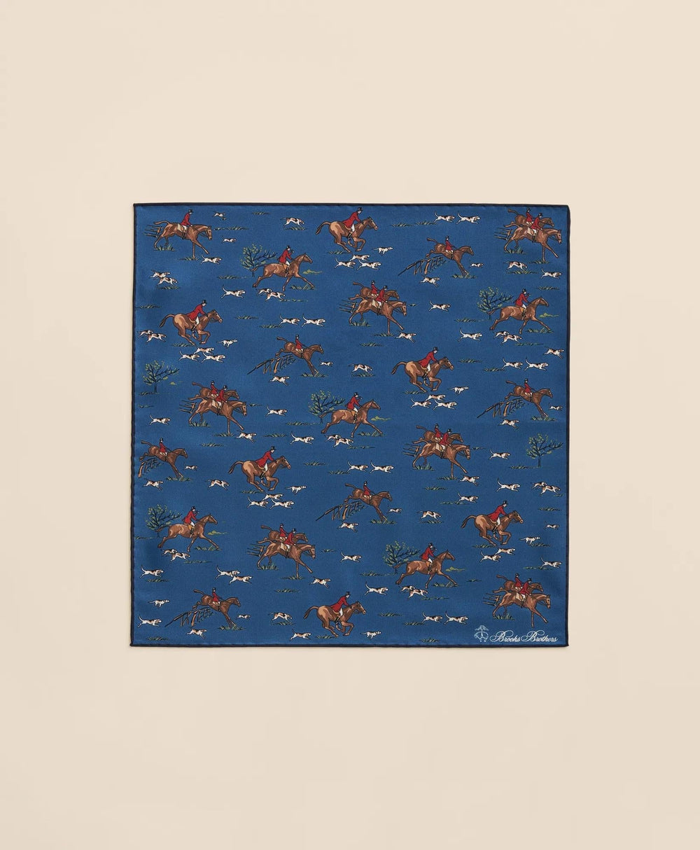 Equestrian Motif Silk Pocket Square