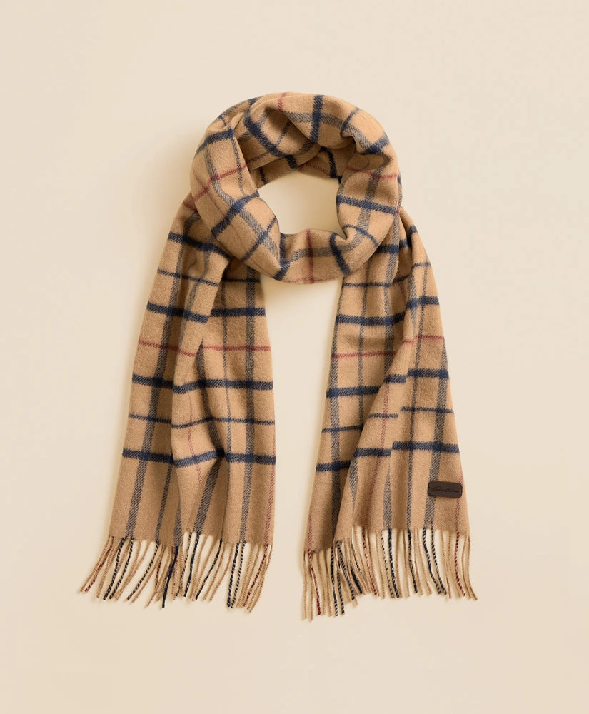 Plaid Camel Hair Windowpane Fringed Scarf