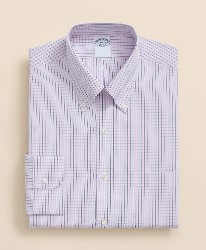 Polo Button-Down Collar Grid Check Dress Shirt Pure Supima® Cotton Regular-Finish