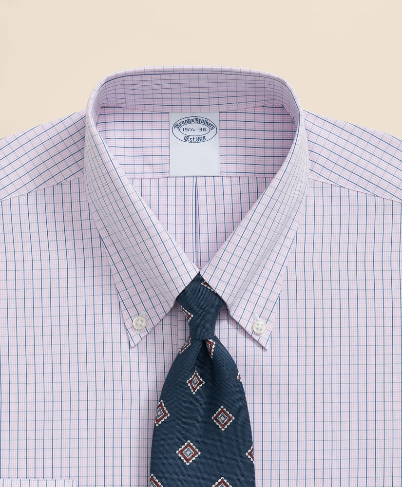 Polo Button-Down Collar Grid Check Dress Shirt Pure Supima® Cotton Regular-Finish