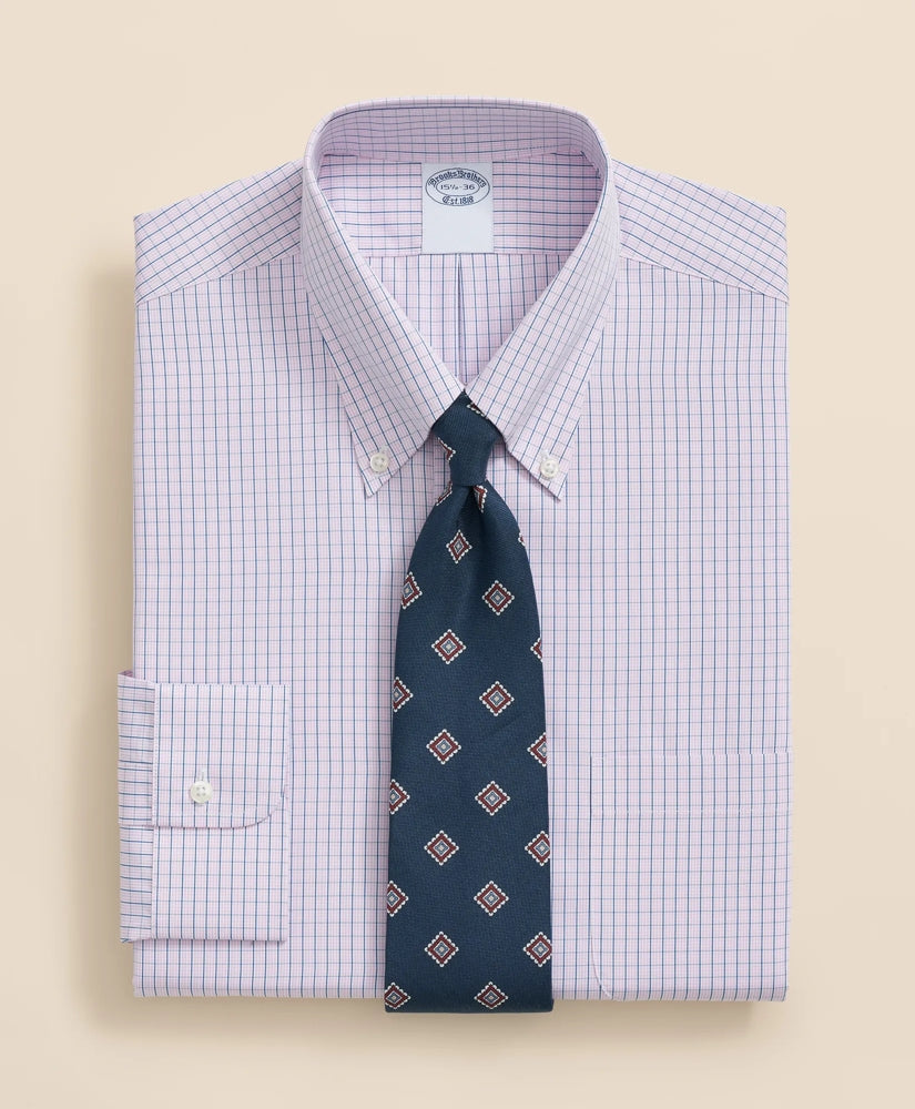 Polo Button-Down Collar Grid Check Dress Shirt Pure Supima® Cotton Regular-Finish