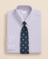 Polo Button-Down Collar Grid Check Dress Shirt Pure Supima® Cotton Regular-Finish