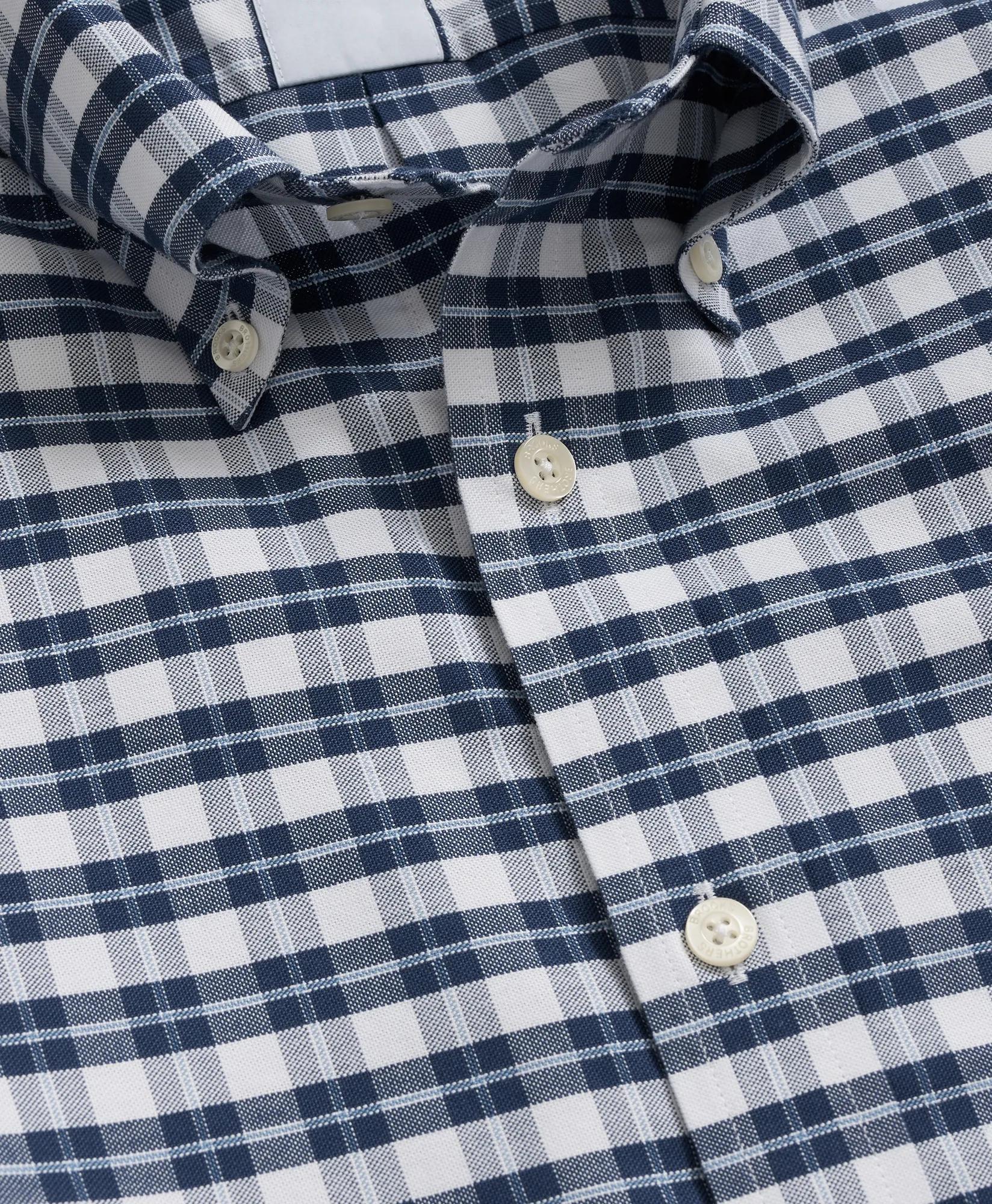 Stretch Cotton Non-Iron Oxford Polo Button Down Collar Checked Shirt