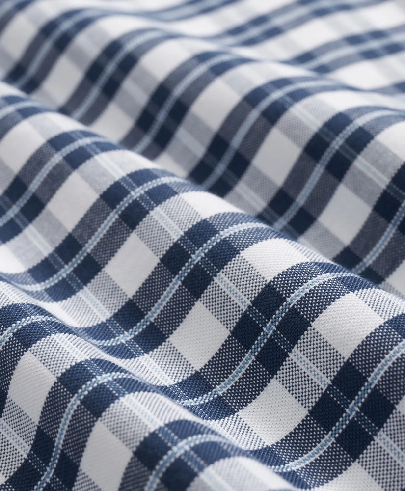 Stretch Cotton Non-Iron Oxford Polo Button Down Collar Checked Shirt