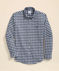 Stretch Cotton Non-Iron Oxford Polo Button Down Collar Checked Shirt