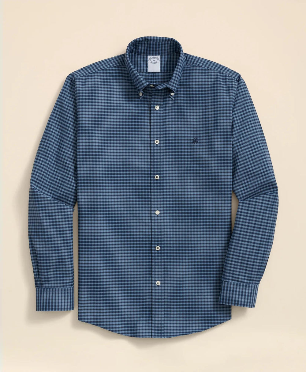 Gingham Shirt Stretch Cotton Non-Iron Oxford Polo Button Down Collar