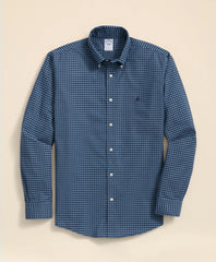 Gingham Shirt Stretch Cotton Non-Iron Oxford Polo Button Down Collar