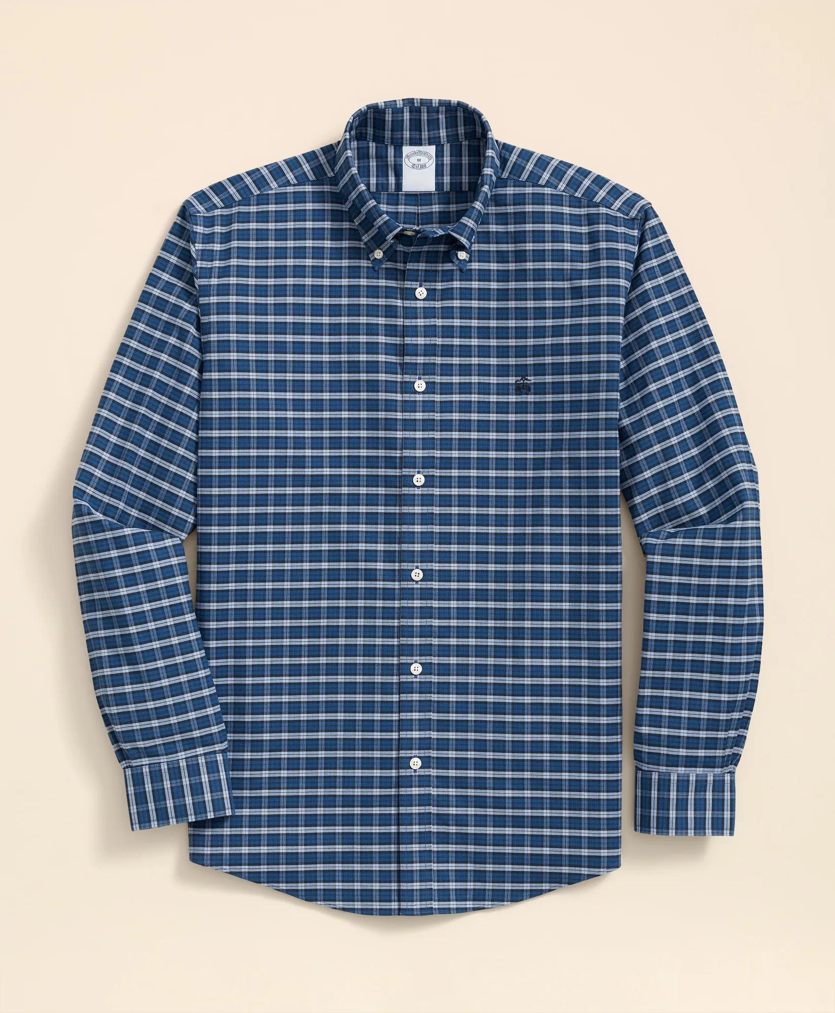 Stretch Cotton Non-Iron Oxford Polo Button Down Collar Mini Tartan Shirt