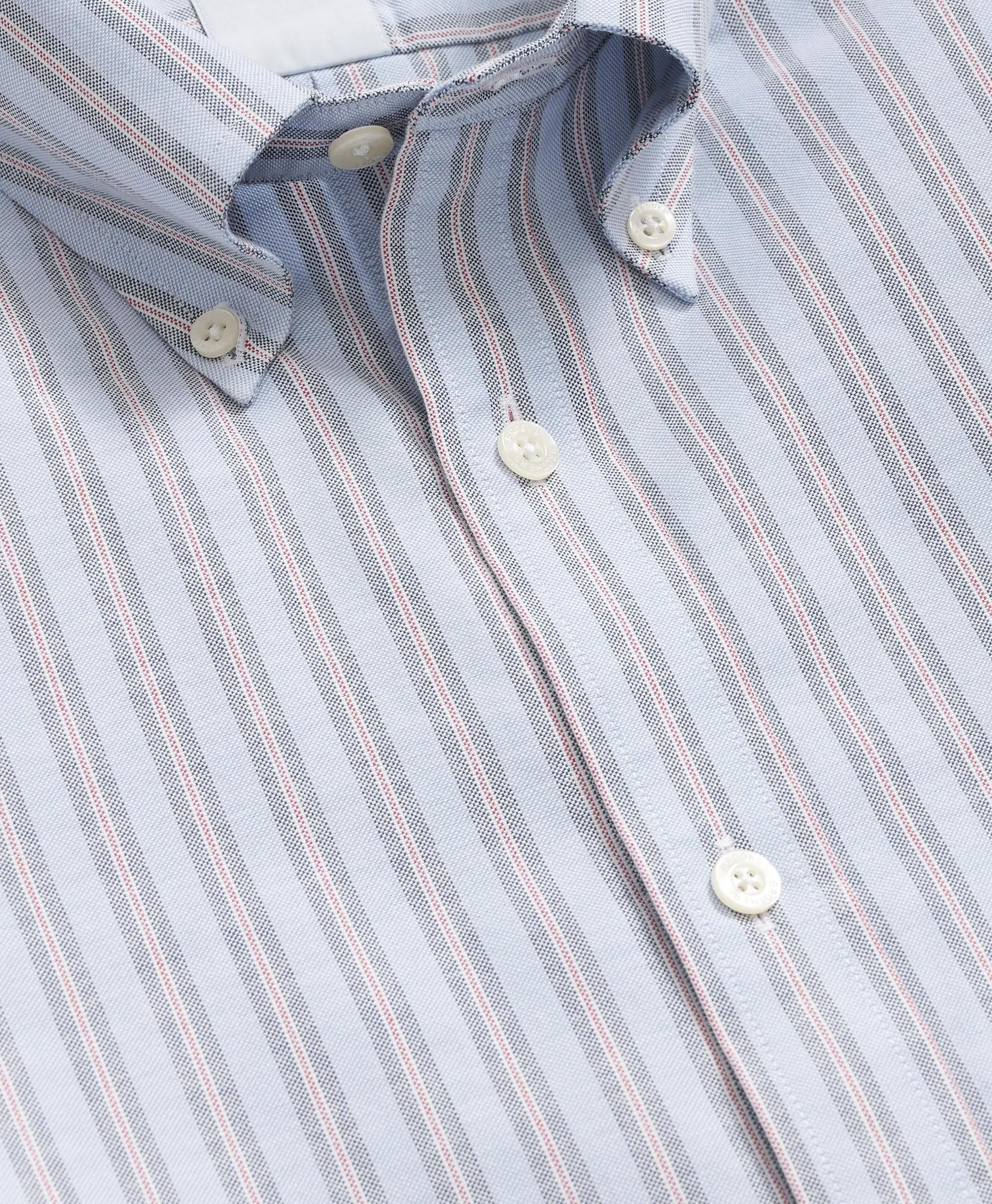 Striped Shirt Stretch Cotton Non-Iron Oxford Polo Button Down Collar