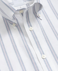 Striped Short-Sleeve Shirt Stretch Cotton Non-Iron Oxford Polo Button Down Collar