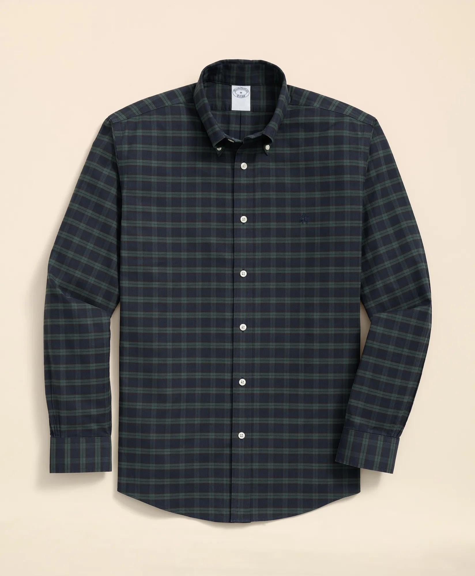 Stretch Non-Iron Oxford Button-Down Collar Black Watch Shirt