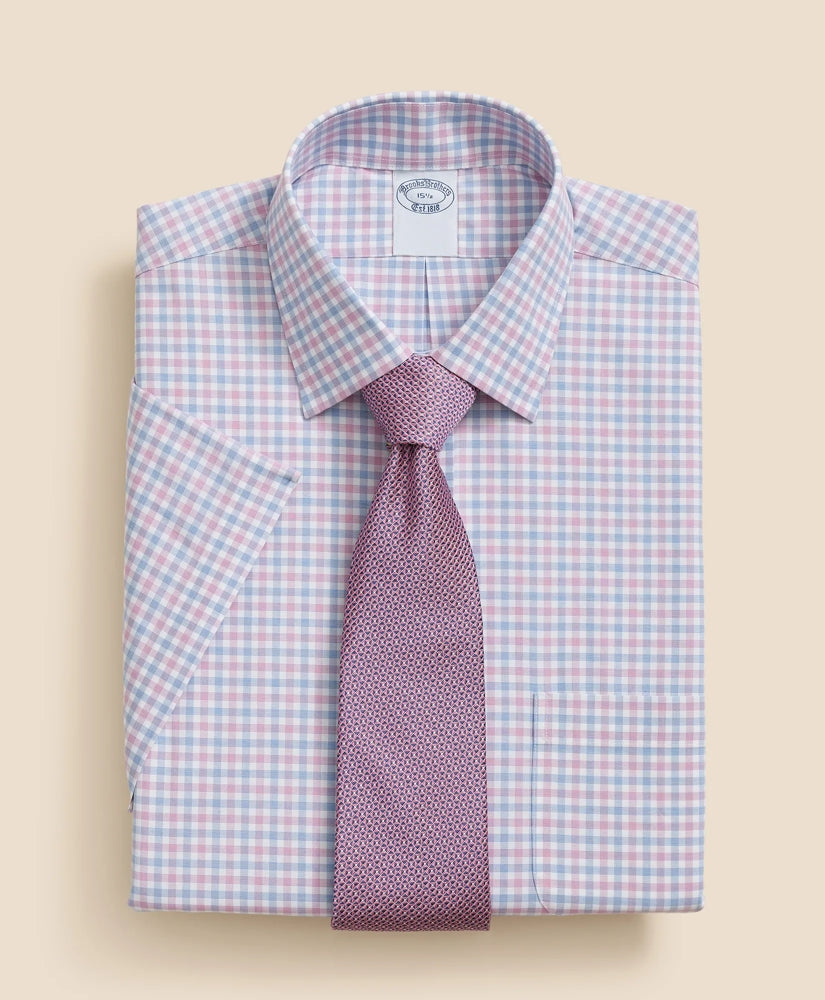 Alternating Check Short-Sleeve Dress Shirt Stretch Supima® Cotton Non-Iron Ainsley Collar