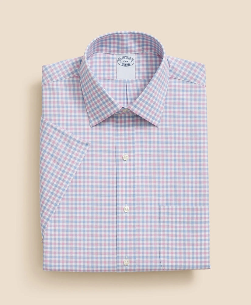Alternating Check Short-Sleeve Dress Shirt Stretch Supima® Cotton Non-Iron Ainsley Collar