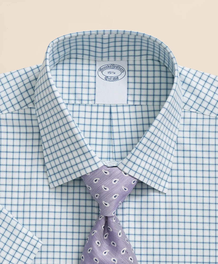 Windowpane Short-Sleeve Dress Shirt Stretch Supima® Cotton Non-Iron Broadcloth Ainsley Collar