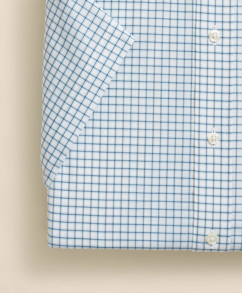 Windowpane Short-Sleeve Dress Shirt Stretch Supima® Cotton Non-Iron Broadcloth Ainsley Collar