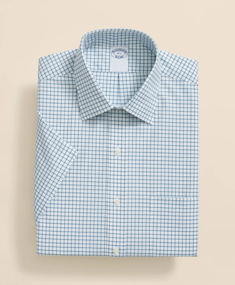 Windowpane Short-Sleeve Dress Shirt Stretch Supima® Cotton Non-Iron Broadcloth Ainsley Collar