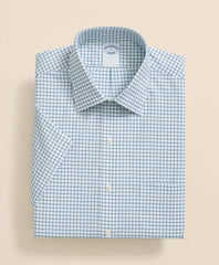 Windowpane Short-Sleeve Dress Shirt Stretch Supima® Cotton Non-Iron Broadcloth Ainsley Collar