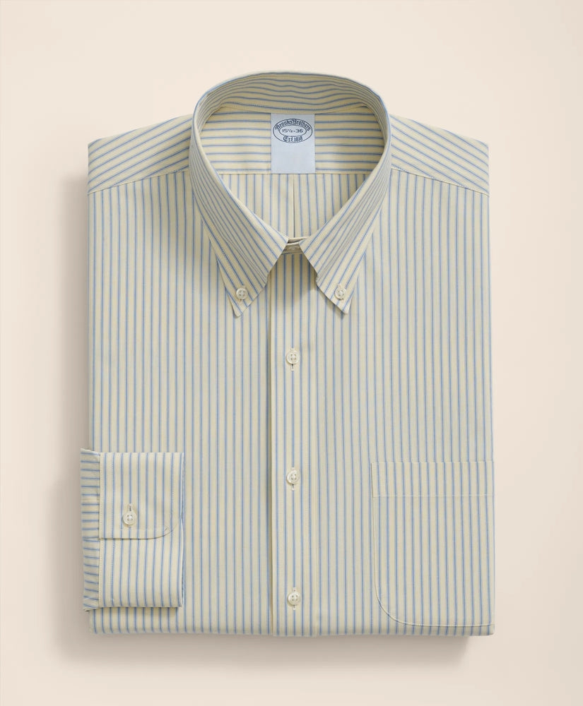 Stretch Supima® Cotton Non-Iron Broadcloth Polo Button-Down Collar Striped Dress Shirt