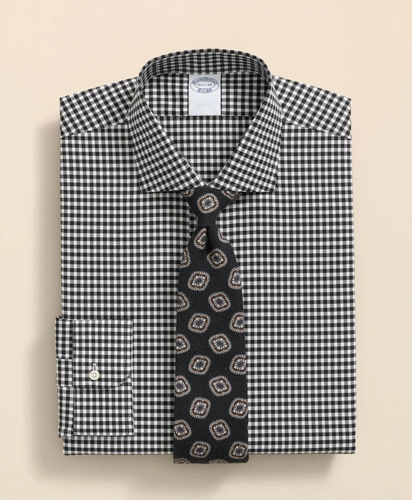 Gingham Dress Shirt Stretch Supima® Cotton Non-Iron Herringbone English Spread Collar