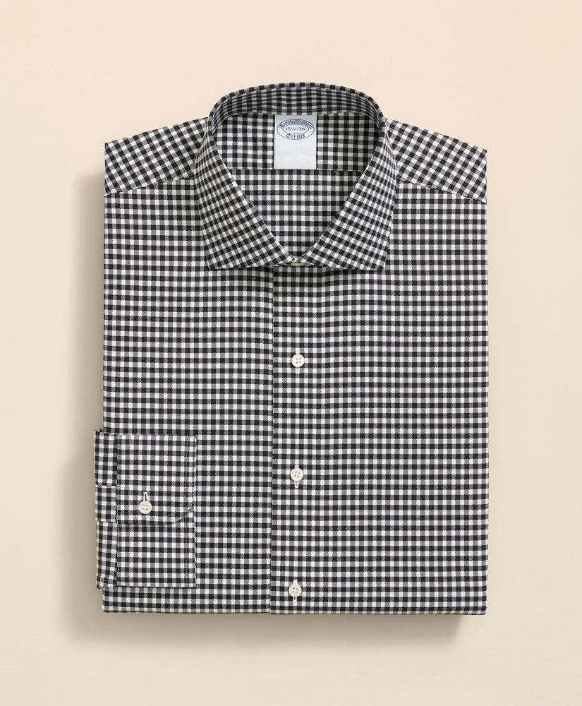 Gingham Dress Shirt Stretch Supima® Cotton Non-Iron Herringbone English Spread Collar