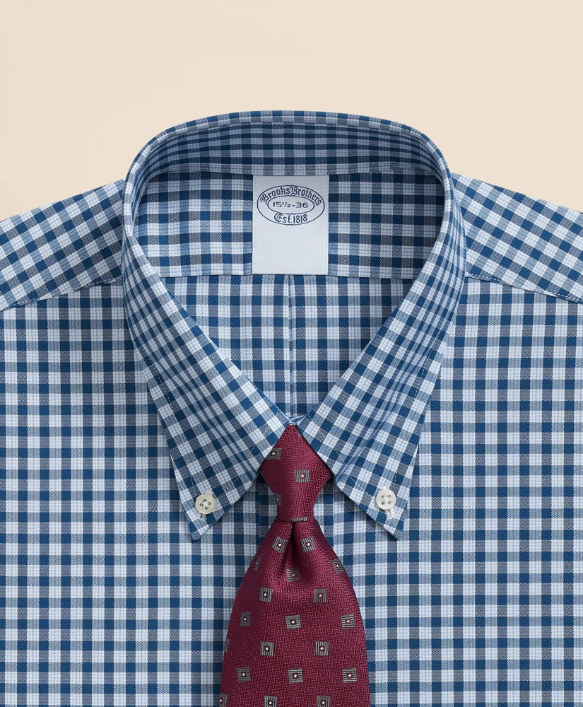 Stretch Supima® Cotton Non-Iron Pinpoint Oxford Polo Button Down Collar Check Dress Shirt