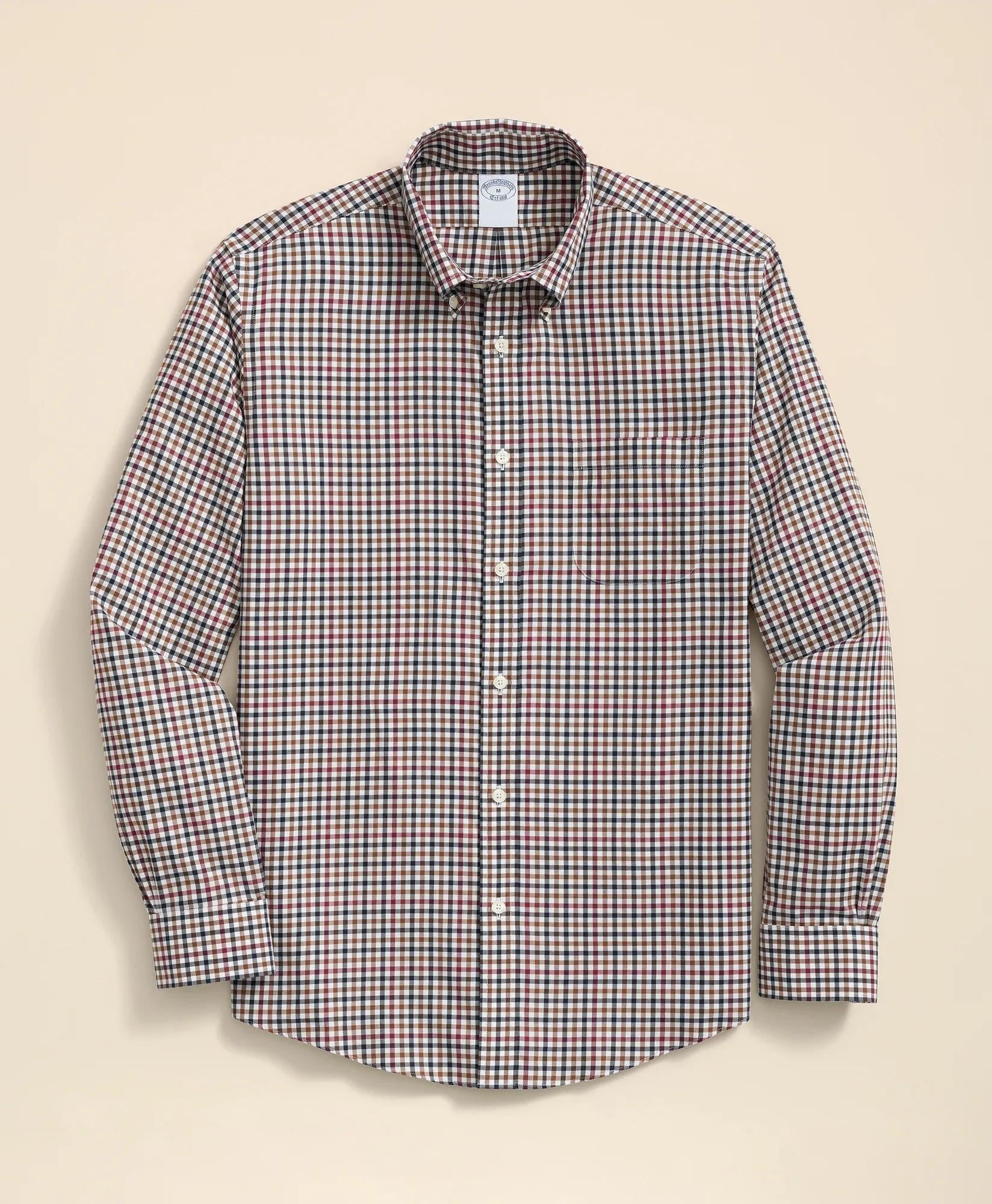 Stretch Supima® Cotton Non-Iron Twill Polo Button Down Check Sport Shirt