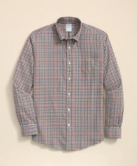Stretch Supima® Cotton Non-Iron Twill Polo Button Down Check Sport Shirt