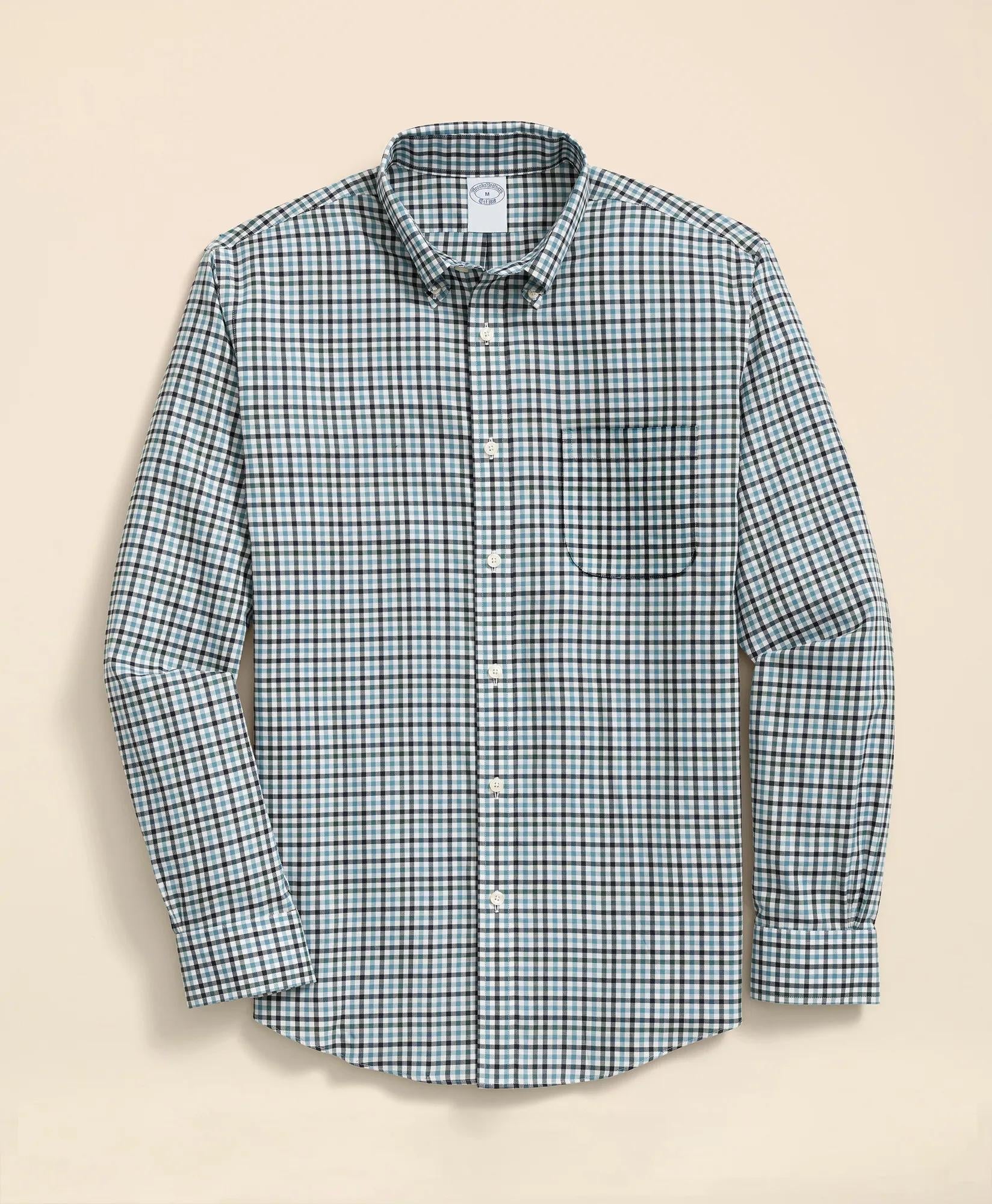 Stretch Supima® Cotton Non-Iron Twill Polo Button Down Check Sport Shirt