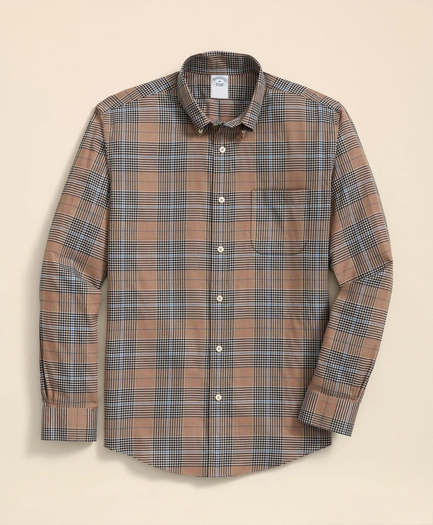 Glen Plaid Sport Shirt Stretch Supima® Cotton Non-Iron Twill Polo Button Down