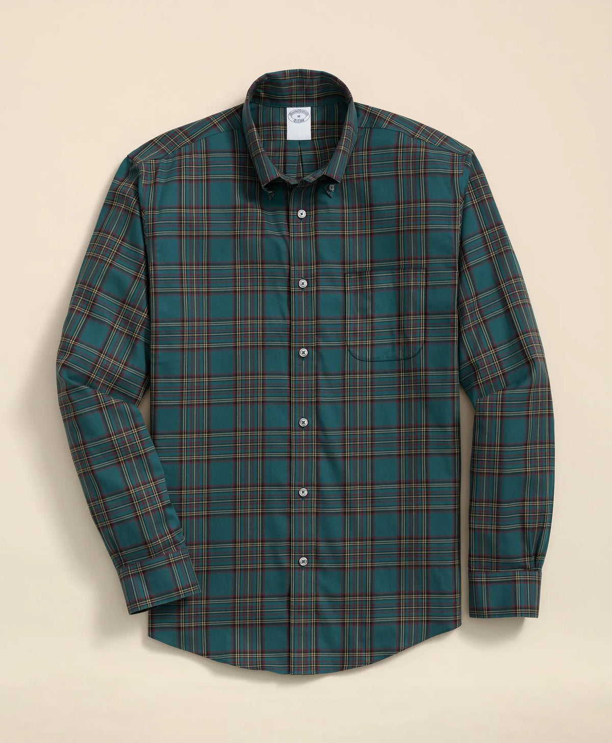 Stretch Supima® Cotton Non-Iron Twill Polo Button Down Plaid Sport Shirt