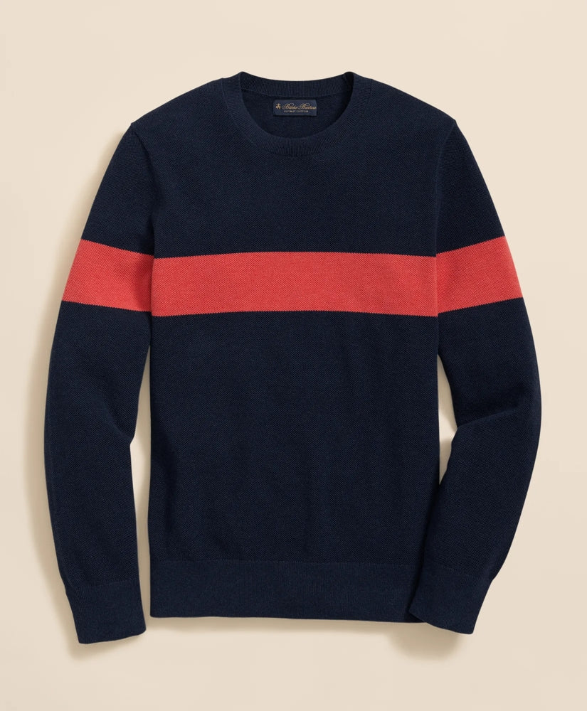 Supima® Cotton Crewneck Chest Stripe Sweater
