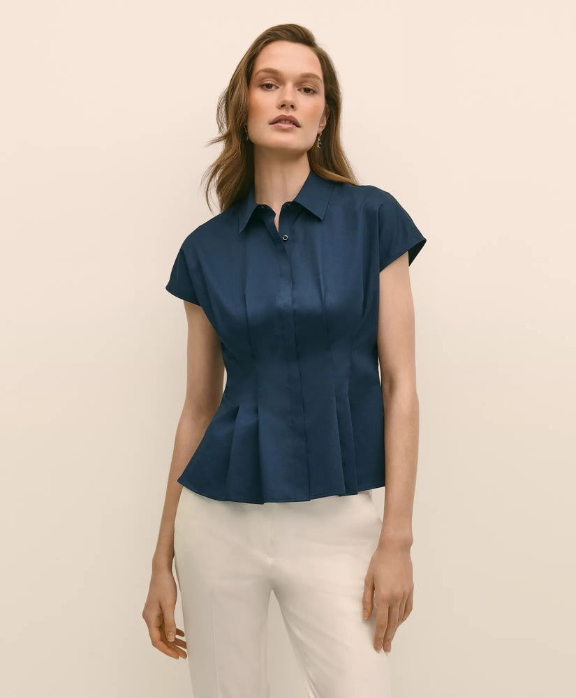 Supima® Cotton Sateen Pleated Peplum Shirt