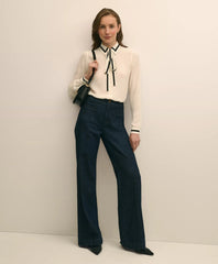 Viscose Contrast Tie-Neck Blouse