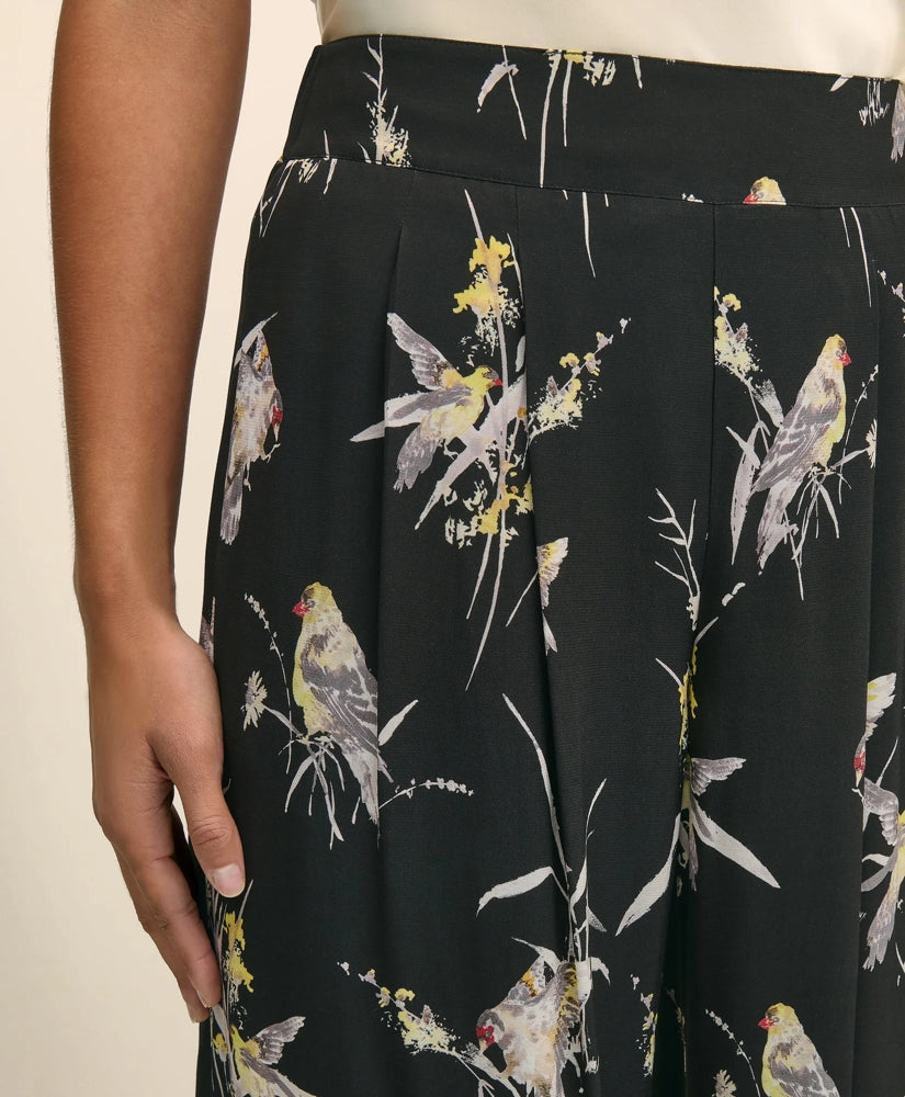 Easy Fit Elastic Back Wide-Leg Soft Bird Print Pants