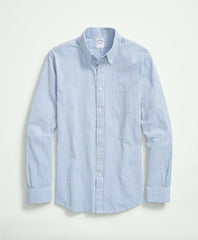 Washed Cotton Seersucker Button-Down Collar Stripe Sport Shirt