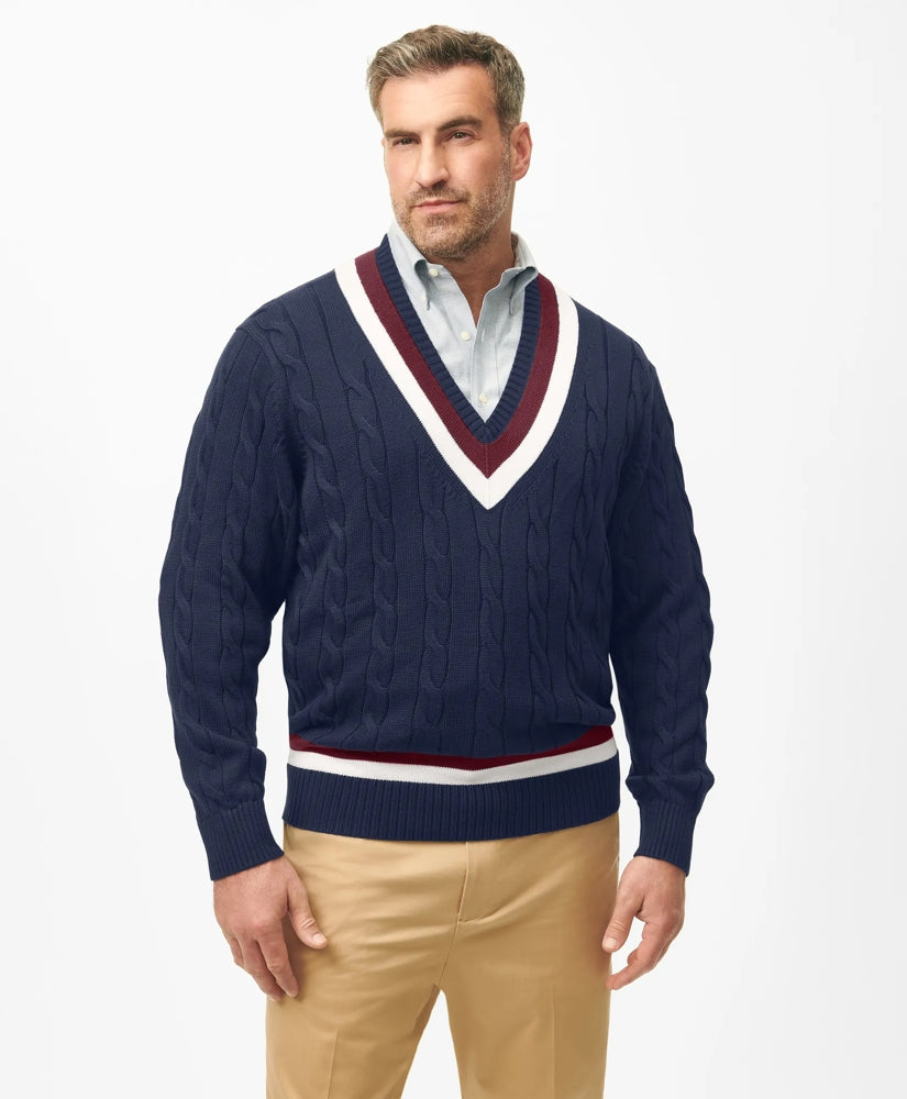 Big & Tall Supima® Cotton Cable Tennis Sweater