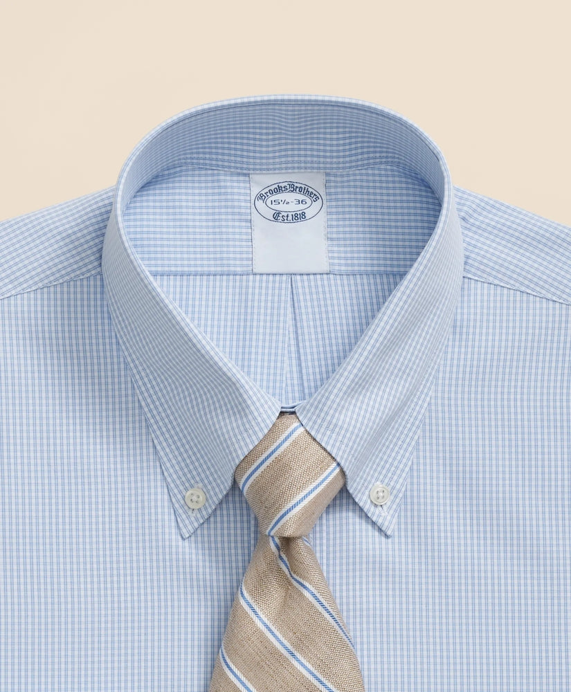 Pure Supima® Cotton Regular-Finish Polo Button Down Collar Micro Windowpane Dress Shirt