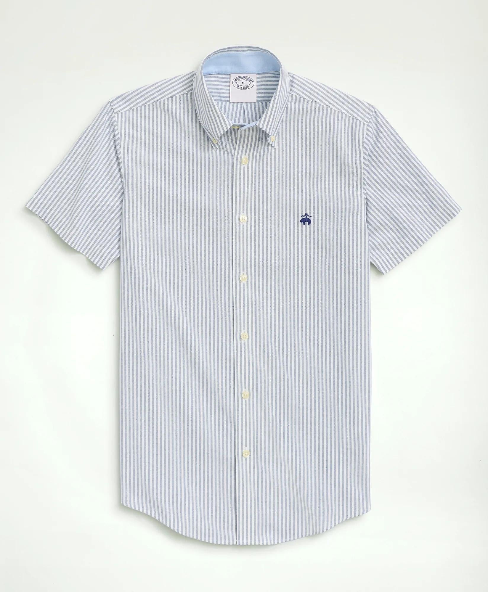 Stretch Non-Iron Oxford Button-Down Collar Bengal Stripe Short- Sleeve Sport Shirt