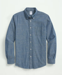 Chambray Cotton Poplin Polo Button Down Collar Sport Shirt