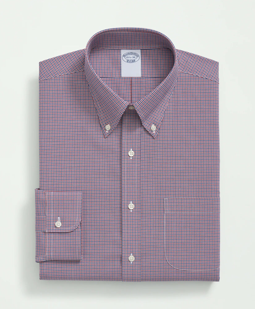 Checked Dress Shirt Big & Tall Stretch Supima® Cotton Non-Iron Poplin Polo Button-Down Collar