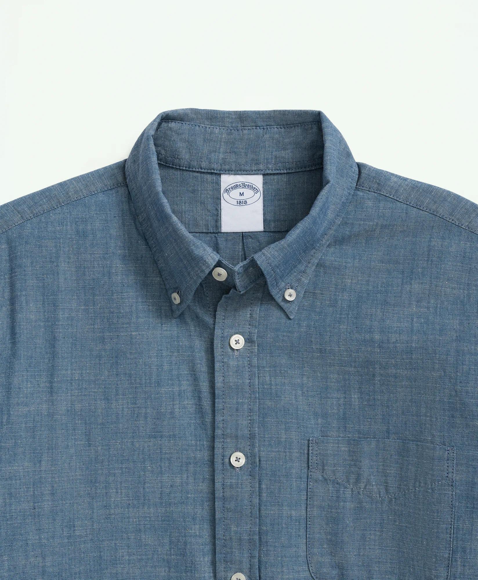 Chambray Cotton Poplin Polo Button Down Collar Sport Shirt