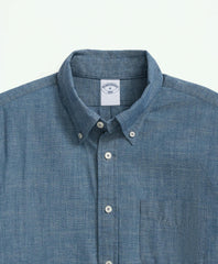 Chambray Cotton Poplin Polo Button Down Collar Sport Shirt