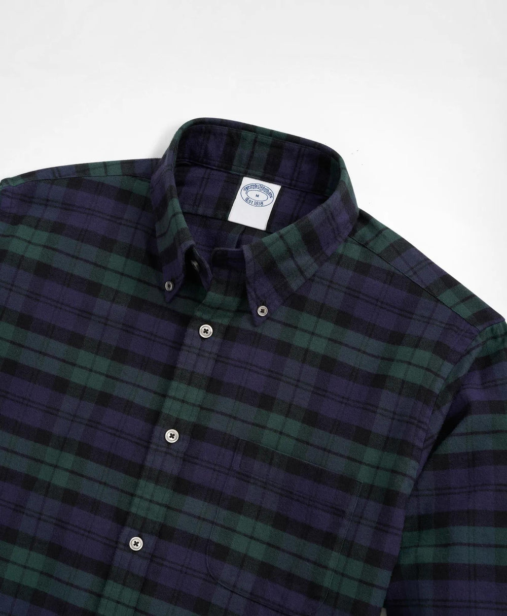 Portuguese Flannel Polo Button Down Collar Black Watch Shirt