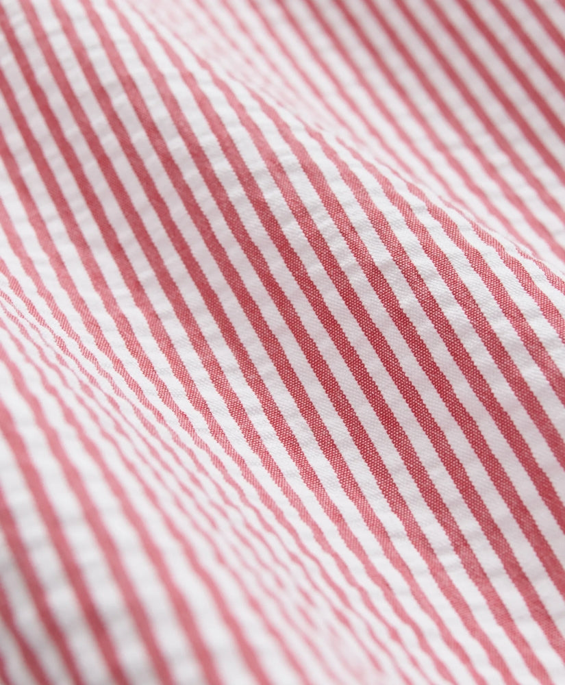 Washed Cotton Seersucker Button-Down Collar Stripe Short-Sleeve Sport Shirt